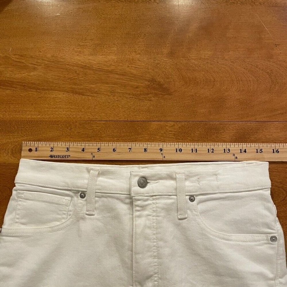 Madewell 9 Inch Mid Rise Skinny Crop Jeans Pure White Knee Rip Edition - Picture 7 of 13